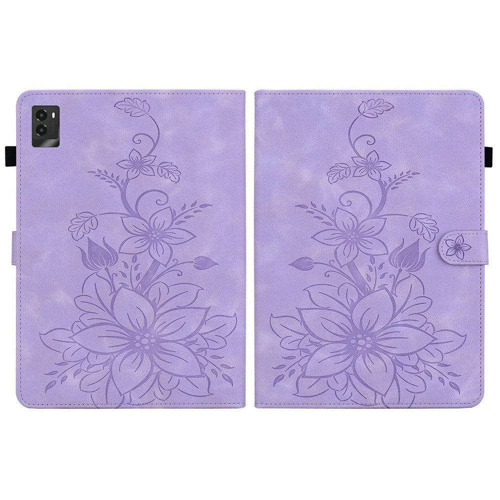 For Lenovo Legion Y700 (2025) Case Lily Flower Imprint Card Slots Leather Tablet Cover - Purple
