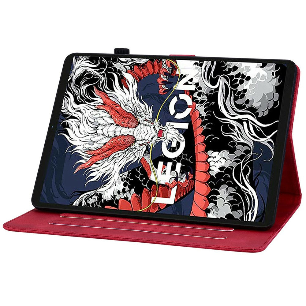 For Lenovo Legion Y700 (2025) Case Lily Flower Imprint Card Slots Leather Tablet Cover - Red
