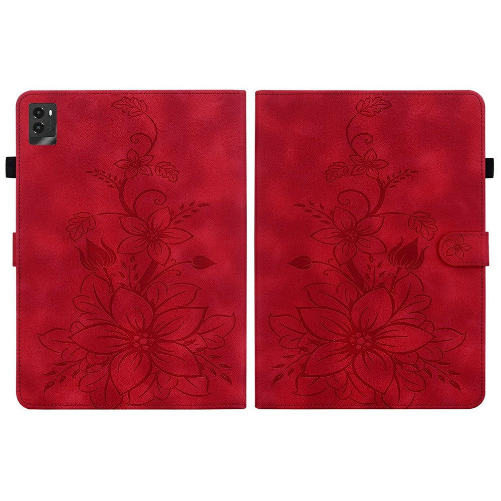 For Lenovo Legion Y700 (2025) Case Lily Flower Imprint Card Slots Leather Tablet Cover - Red