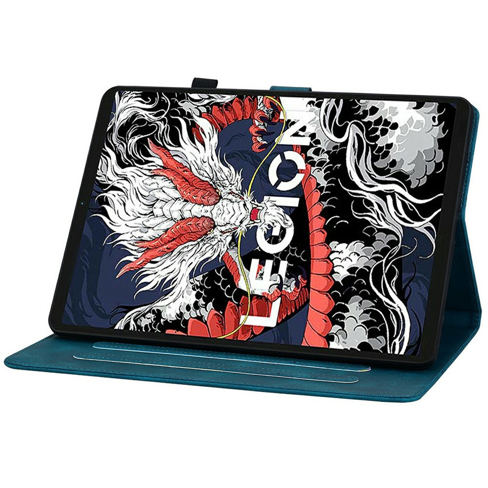 For Lenovo Legion Y700 (2025) Case Lily Flower Imprint Card Slots Leather Tablet Cover - Blue