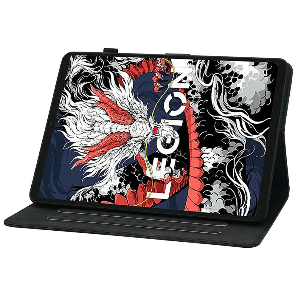For Lenovo Legion Y700 (2025) Case Lily Flower Imprint Card Slots Leather Tablet Cover - Black