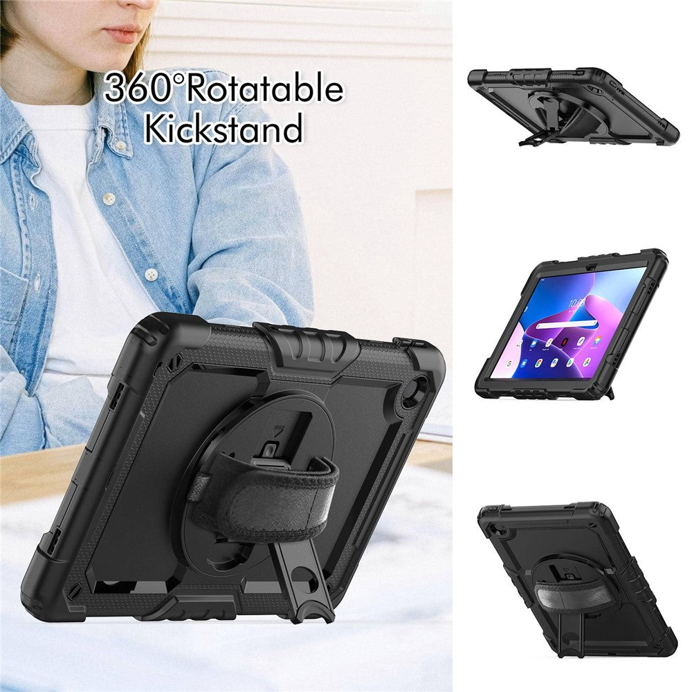 For Lenovo Tab M10 Plus (3rd Gen) / Xiaoxin Pad 2022 10.6 inch 125FU / 128FU Silicone+PC Protective Case with Shoulder Strap Anti-Scratch Cover Shockproof Portable Tablet Kickstand Case - Black