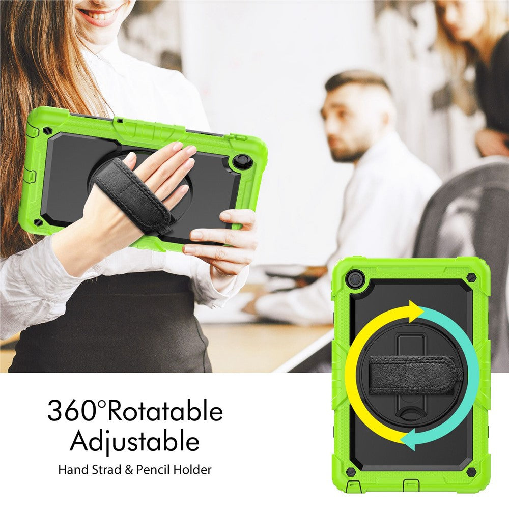 For Lenovo Tab M10 Plus (3rd Gen) / Xiaoxin Pad 2022 10.6 inch 125FU / 128FU Silicone+PC Protective Case with Shoulder Strap Anti-Scratch Cover Shockproof Portable Tablet Kickstand Case - Yellow Green