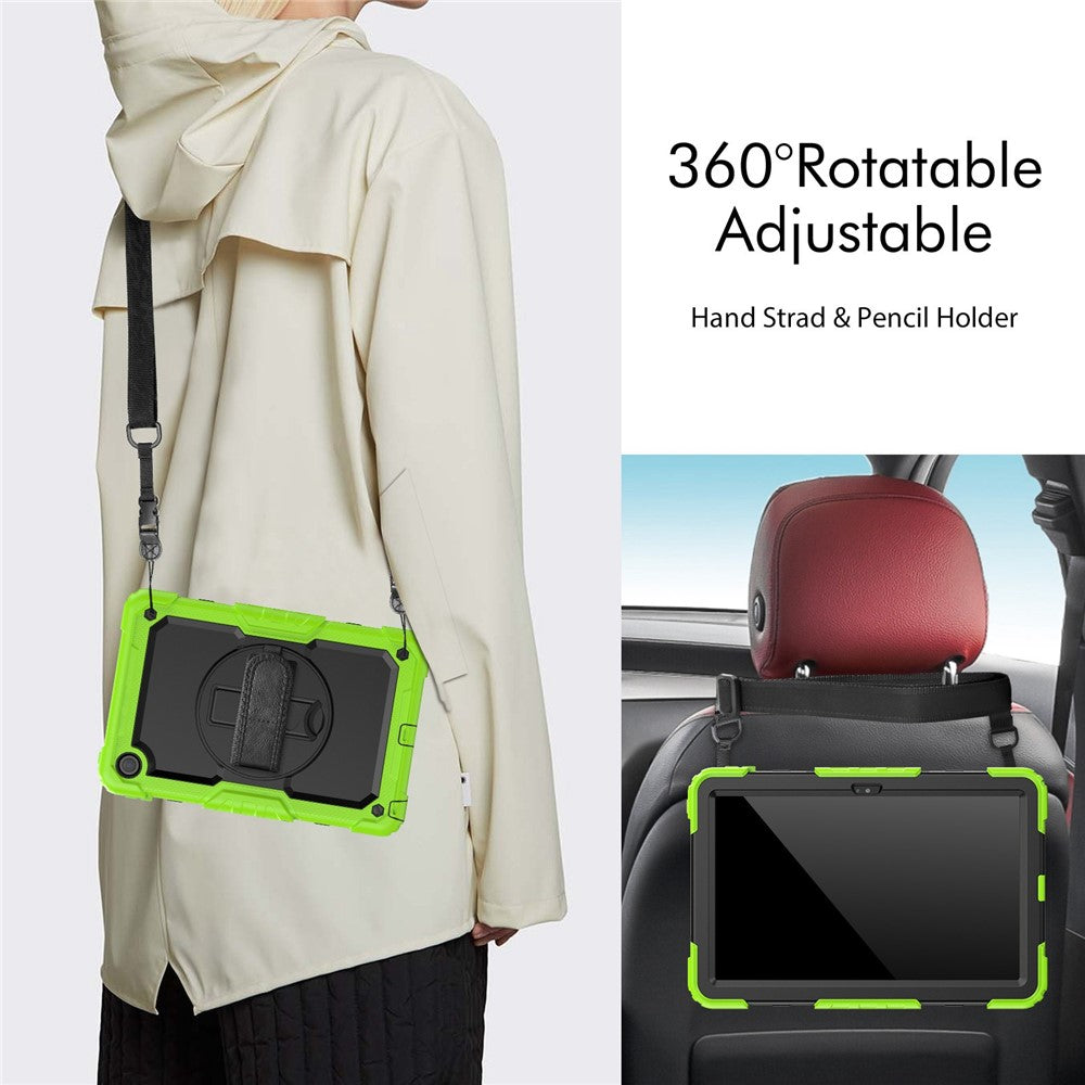 For Lenovo Tab M10 Plus (3rd Gen) / Xiaoxin Pad 2022 10.6 inch 125FU / 128FU Silicone+PC Protective Case with Shoulder Strap Anti-Scratch Cover Shockproof Portable Tablet Kickstand Case - Yellow Green