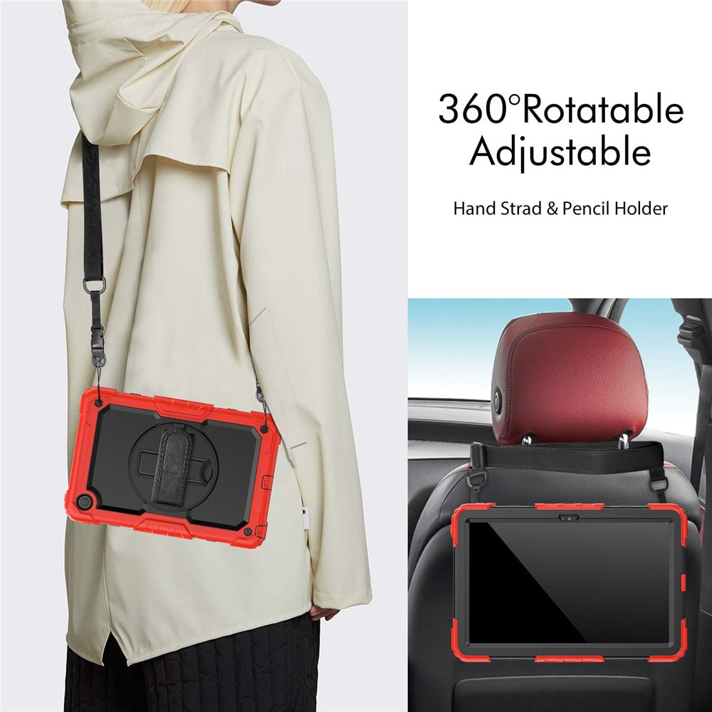 For Lenovo Tab M10 Plus (3rd Gen) / Xiaoxin Pad 2022 10.6 inch 125FU / 128FU Silicone+PC Protective Case with Shoulder Strap Anti-Scratch Cover Shockproof Portable Tablet Kickstand Case - Red