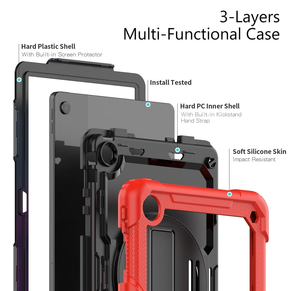 For Lenovo Tab M10 Plus (3rd Gen) / Xiaoxin Pad 2022 10.6 inch 125FU / 128FU Silicone+PC Protective Case with Shoulder Strap Anti-Scratch Cover Shockproof Portable Tablet Kickstand Case - Red