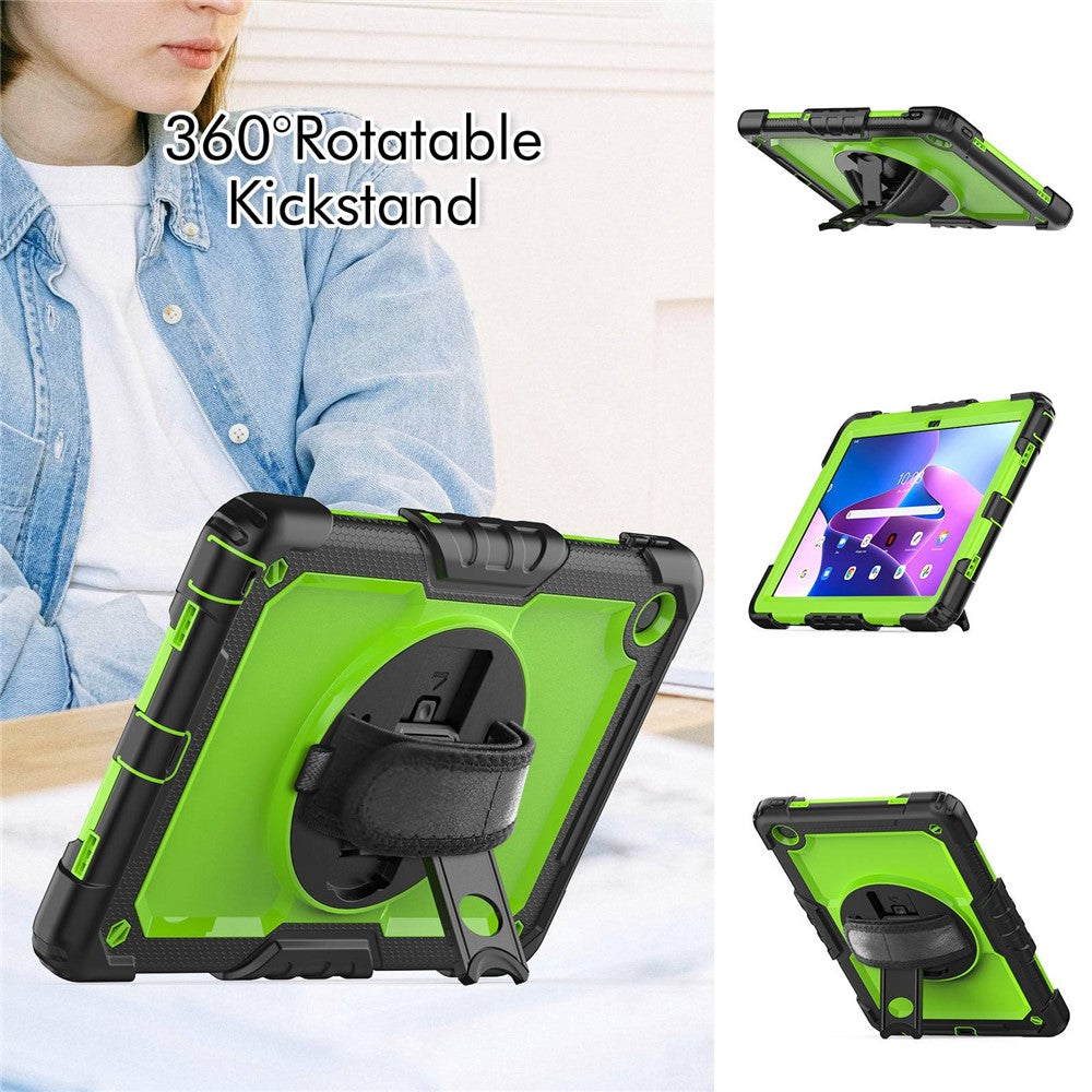 For Lenovo Tab M10 Plus (3rd Gen) / Xiaoxin Pad 2022 10.6 inch 125FU / 128FU Silicone+PC Protective Case with Shoulder Strap Anti-Scratch Cover Shockproof Portable Tablet Kickstand Case - Yellowgreen PC / Black