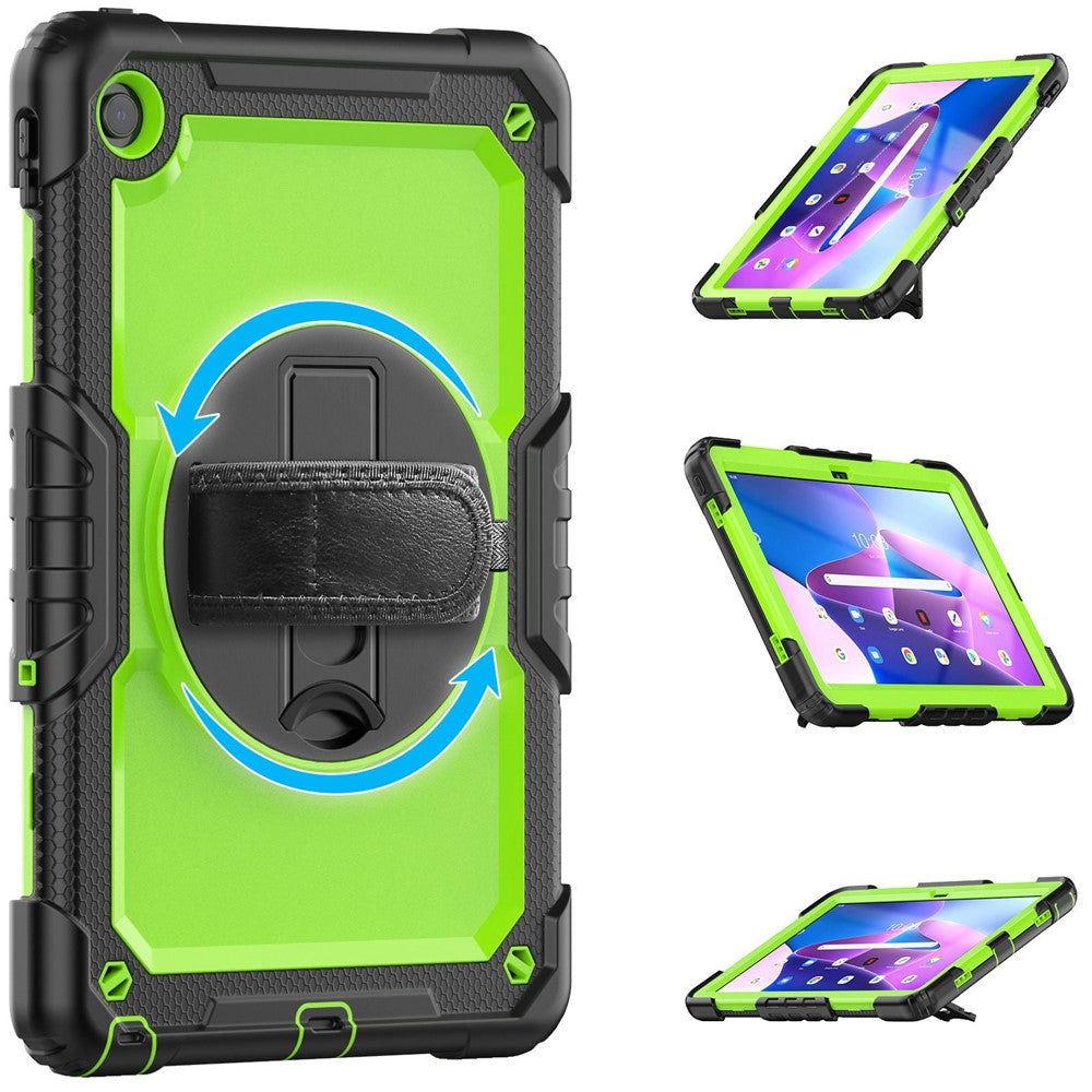 For Lenovo Tab M10 Plus (3rd Gen) / Xiaoxin Pad 2022 10.6 inch 125FU / 128FU Silicone+PC Protective Case with Shoulder Strap Anti-Scratch Cover Shockproof Portable Tablet Kickstand Case - Yellowgreen PC / Black