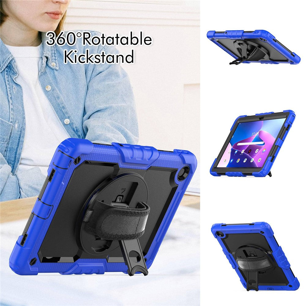 For Lenovo Tab M10 Plus (3rd Gen) / Xiaoxin Pad 2022 10.6 inch 125FU / 128FU Silicone+PC Protective Case with Shoulder Strap Anti-Scratch Cover Shockproof Portable Tablet Kickstand Case - Blue