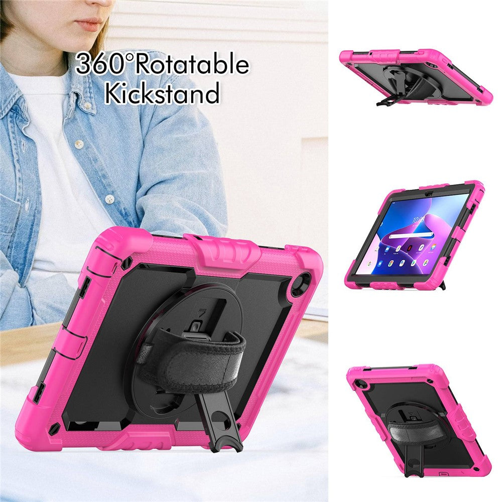 For Lenovo Tab M10 Plus (3rd Gen) / Xiaoxin Pad 2022 10.6 inch 125FU / 128FU Silicone+PC Protective Case with Shoulder Strap Anti-Scratch Cover Shockproof Portable Tablet Kickstand Case - Rose