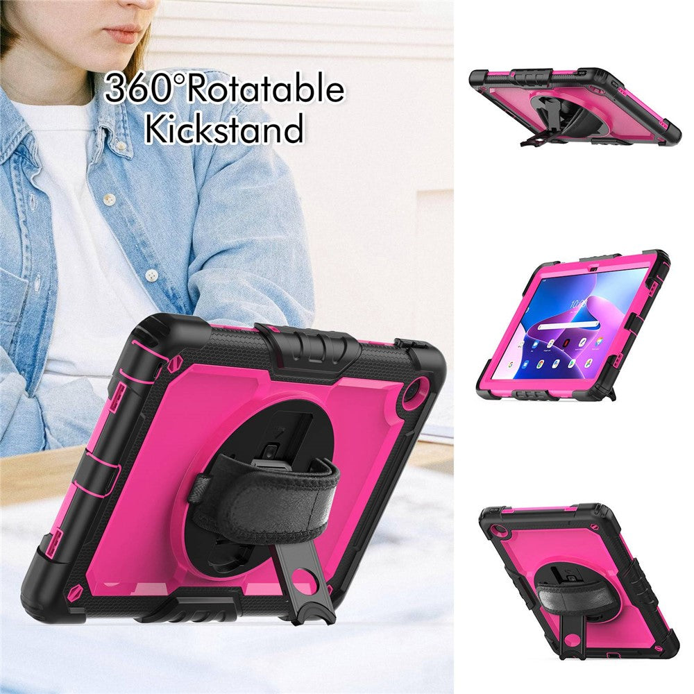 For Lenovo Tab M10 Plus (3rd Gen) / Xiaoxin Pad 2022 10.6 inch 125FU / 128FU Silicone+PC Protective Case with Shoulder Strap Anti-Scratch Cover Shockproof Portable Tablet Kickstand Case - Rose PC / Black