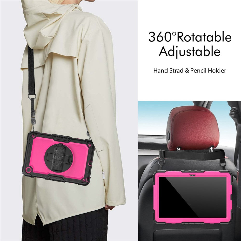 For Lenovo Tab M10 Plus (3rd Gen) / Xiaoxin Pad 2022 10.6 inch 125FU / 128FU Silicone+PC Protective Case with Shoulder Strap Anti-Scratch Cover Shockproof Portable Tablet Kickstand Case - Rose PC / Black