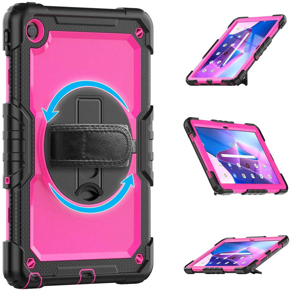 For Lenovo Tab M10 Plus (3rd Gen) / Xiaoxin Pad 2022 10.6 inch 125FU / 128FU Silicone+PC Protective Case with Shoulder Strap Anti-Scratch Cover Shockproof Portable Tablet Kickstand Case - Rose PC / Black