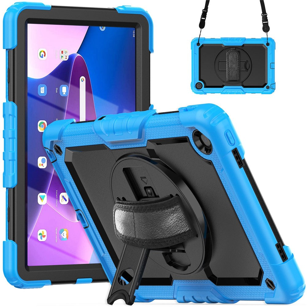 For Lenovo Tab M10 Plus (3rd Gen) / Xiaoxin Pad 2022 10.6 inch 125FU / 128FU Silicone+PC Protective Case with Shoulder Strap Anti-Scratch Cover Shockproof Portable Tablet Kickstand Case - Baby Blue