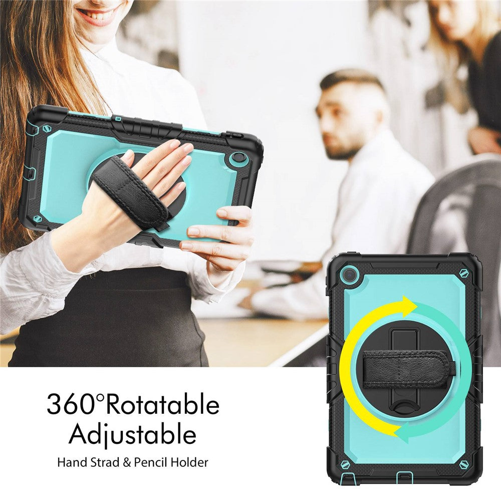 For Lenovo Tab M10 Plus (3rd Gen) / Xiaoxin Pad 2022 10.6 inch 125FU / 128FU Silicone+PC Protective Case with Shoulder Strap Anti-Scratch Cover Shockproof Portable Tablet Kickstand Case - Cyan PC / Black