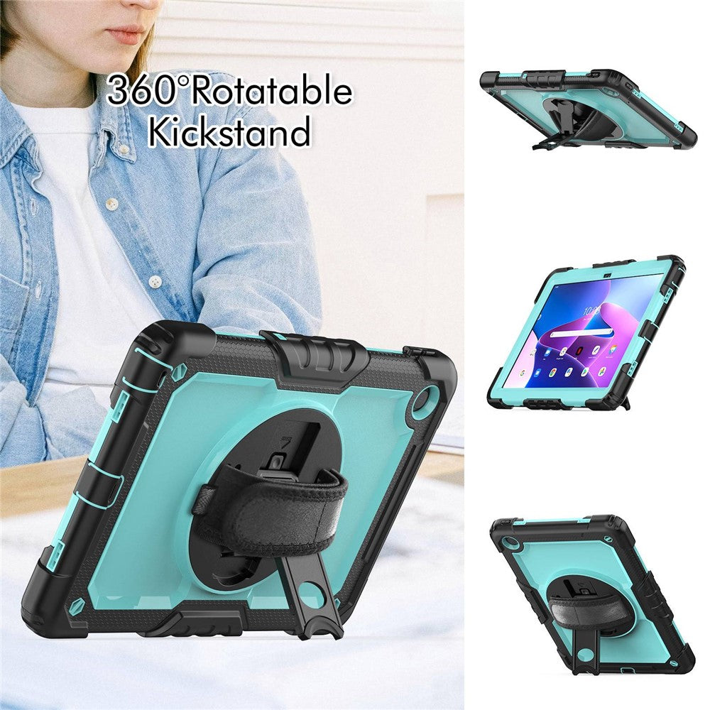 For Lenovo Tab M10 Plus (3rd Gen) / Xiaoxin Pad 2022 10.6 inch 125FU / 128FU Silicone+PC Protective Case with Shoulder Strap Anti-Scratch Cover Shockproof Portable Tablet Kickstand Case - Cyan PC / Black