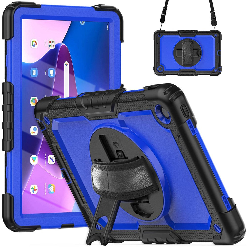 For Lenovo Tab M10 Plus (3rd Gen) / Xiaoxin Pad 2022 10.6 inch 125FU / 128FU Silicone+PC Protective Case with Shoulder Strap Anti-Scratch Cover Shockproof Portable Tablet Kickstand Case - Blue PC / Black