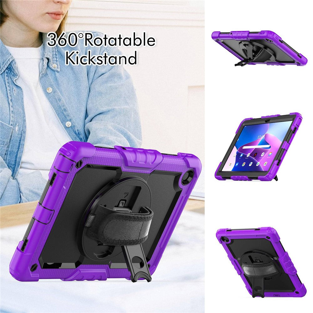 For Lenovo Tab M10 Plus (3rd Gen) / Xiaoxin Pad 2022 10.6 inch 125FU / 128FU Silicone+PC Protective Case with Shoulder Strap Anti-Scratch Cover Shockproof Portable Tablet Kickstand Case - Purple