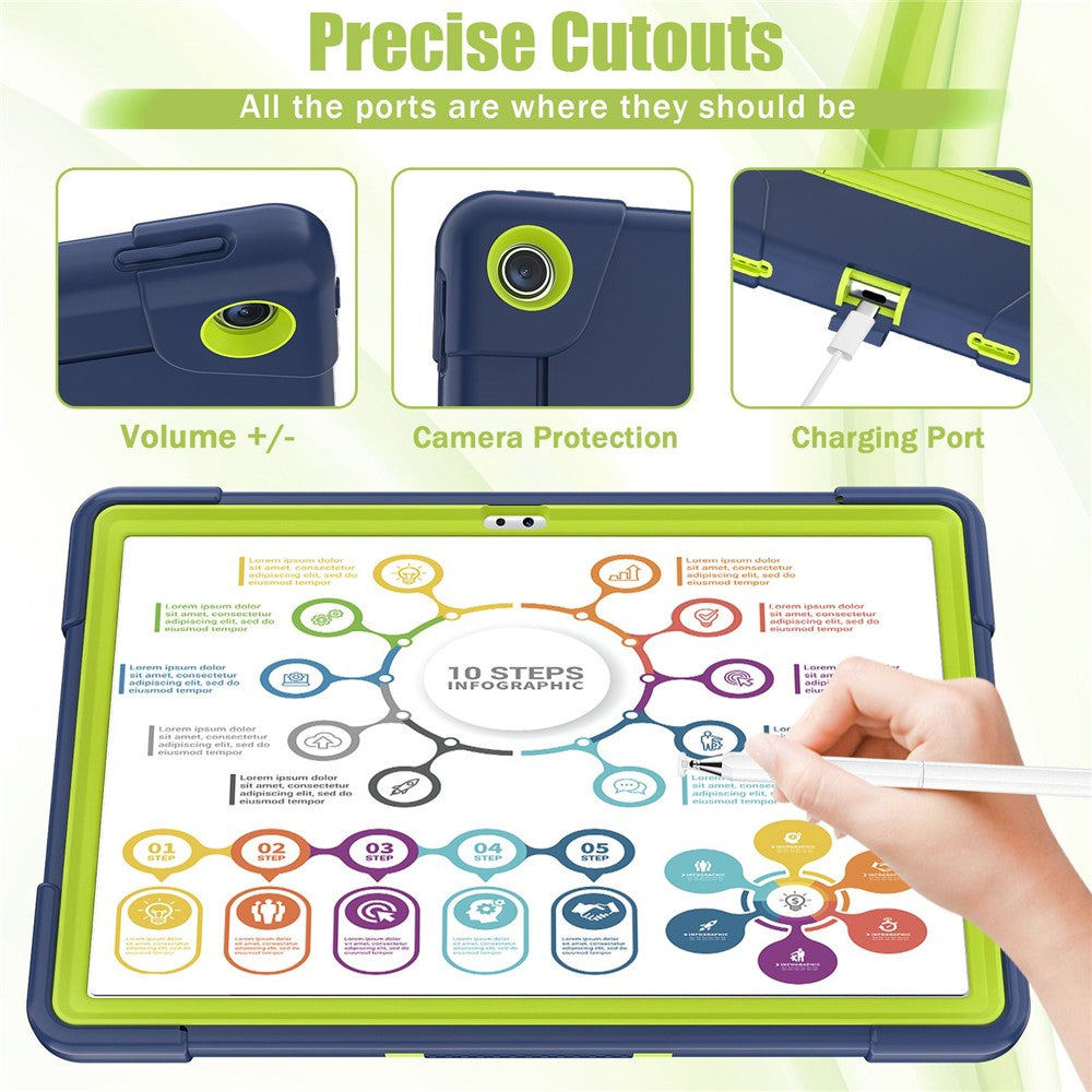 For Lenovo Tab M10 Plus (3rd Gen) / Xiaoxin Pad 2022 10.6 inch 125FU / 128FU Protective Case Robot Pattern Silicone+PC Tablet Anti-Scratch Cover Shockproof Portable Kickstand Case - Navy Blue / Yellowgreen