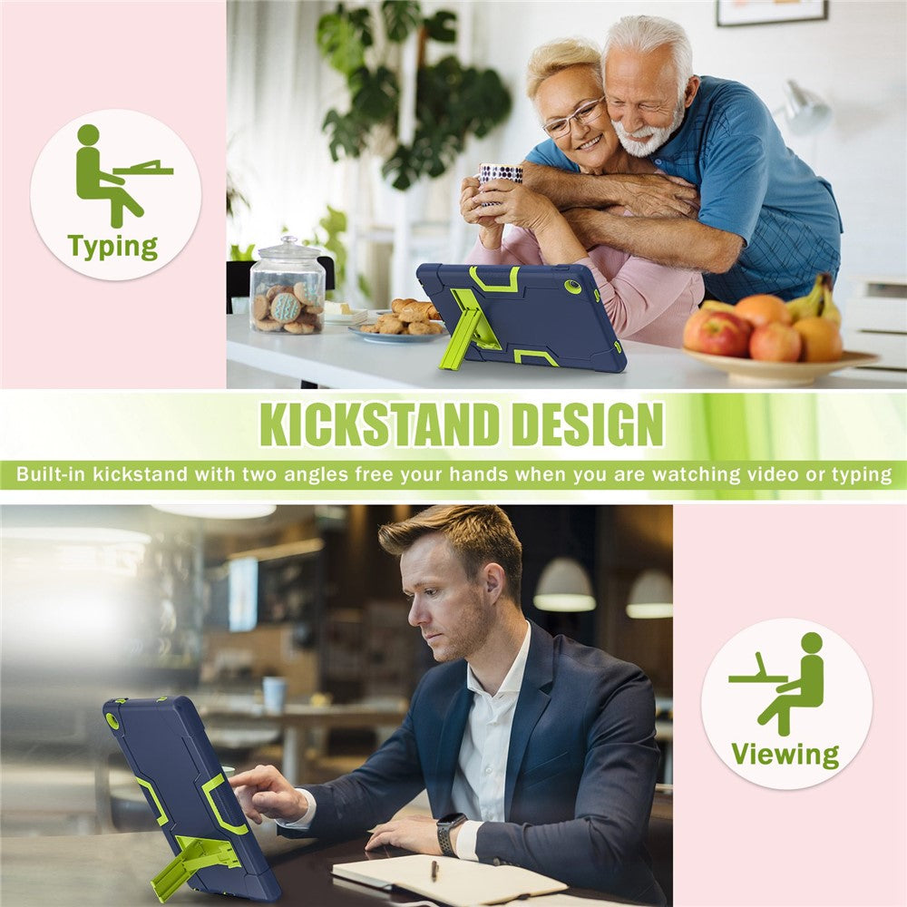 For Lenovo Tab M10 Plus (3rd Gen) / Xiaoxin Pad 2022 10.6 inch 125FU / 128FU Protective Case Robot Pattern Silicone+PC Tablet Anti-Scratch Cover Shockproof Portable Kickstand Case - Navy Blue / Yellowgreen