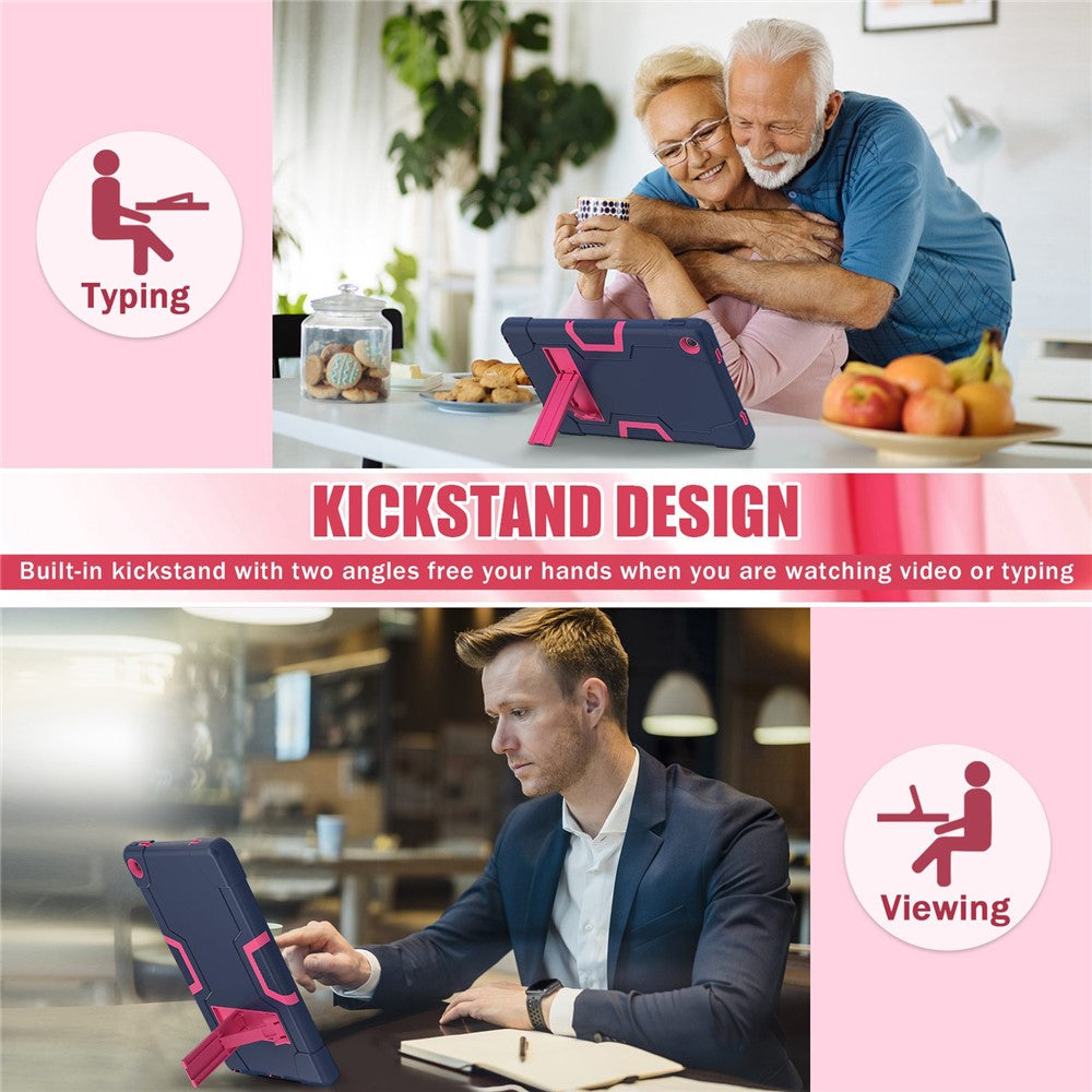 For Lenovo Tab M10 Plus (3rd Gen) / Xiaoxin Pad 2022 10.6 inch 125FU / 128FU Protective Case Robot Pattern Silicone+PC Tablet Anti-Scratch Cover Shockproof Portable Kickstand Case - Navy Blue / Rose