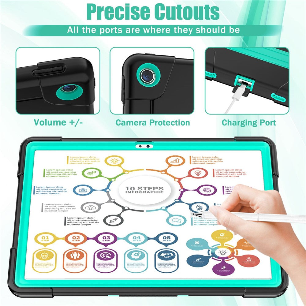 For Lenovo Tab M10 Plus (3rd Gen) / Xiaoxin Pad 2022 10.6 inch 125FU / 128FU Protective Case Robot Pattern Silicone+PC Tablet Anti-Scratch Cover Shockproof Portable Kickstand Case - Black / Mint Green