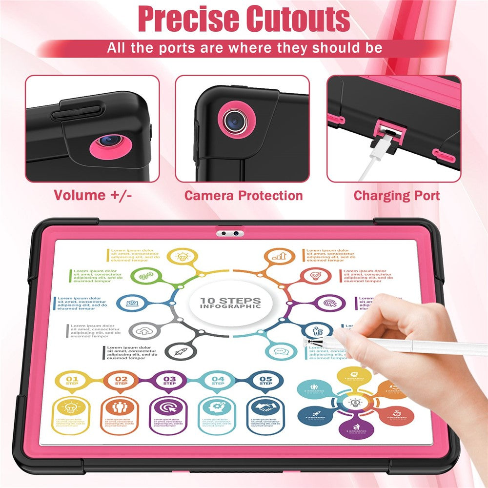 For Lenovo Tab M10 Plus (3rd Gen) / Xiaoxin Pad 2022 10.6 inch 125FU / 128FU Protective Case Robot Pattern Silicone+PC Tablet Anti-Scratch Cover Shockproof Portable Kickstand Case - Black / Rose