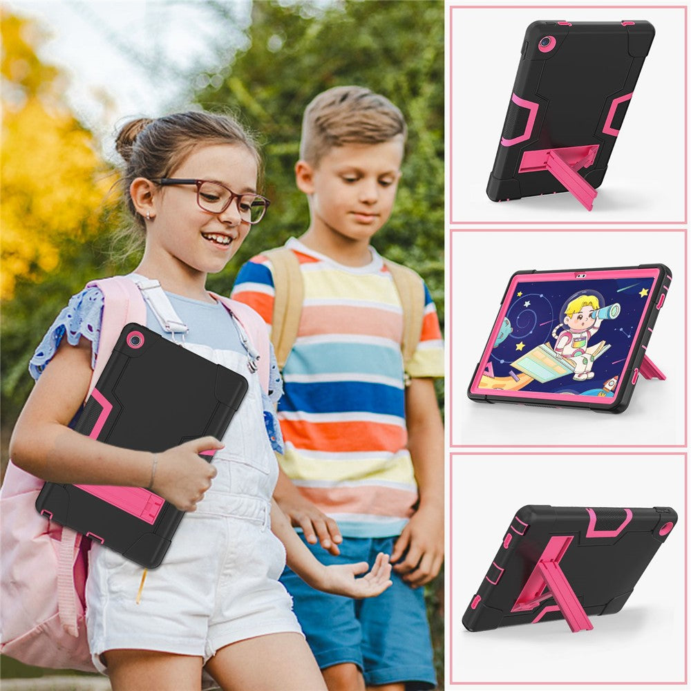 For Lenovo Tab M10 Plus (3rd Gen) / Xiaoxin Pad 2022 10.6 inch 125FU / 128FU Protective Case Robot Pattern Silicone+PC Tablet Anti-Scratch Cover Shockproof Portable Kickstand Case - Black / Rose