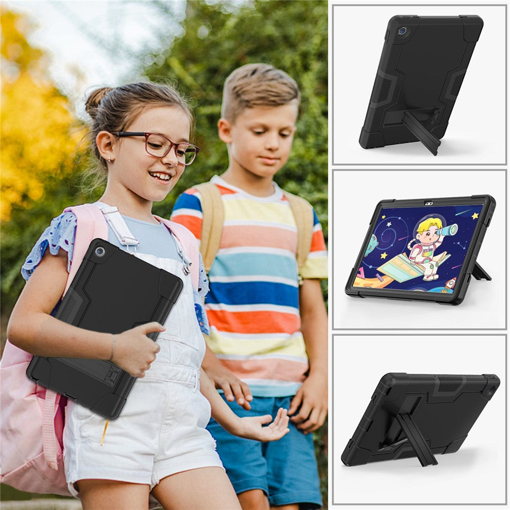 For Lenovo Tab M10 Plus (3rd Gen) / Xiaoxin Pad 2022 10.6 inch 125FU / 128FU Protective Case Robot Pattern Silicone+PC Tablet Anti-Scratch Cover Shockproof Portable Kickstand Case - Black