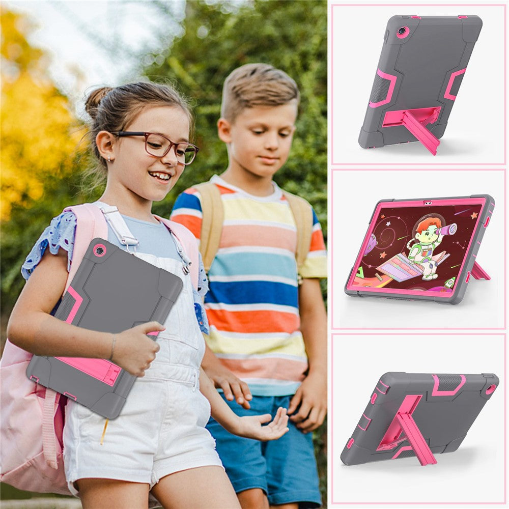 For Lenovo Tab M10 Plus (3rd Gen) / Xiaoxin Pad 2022 10.6 inch 125FU / 128FU Protective Case Robot Pattern Silicone+PC Tablet Anti-Scratch Cover Shockproof Portable Kickstand Case - Grey / Rose