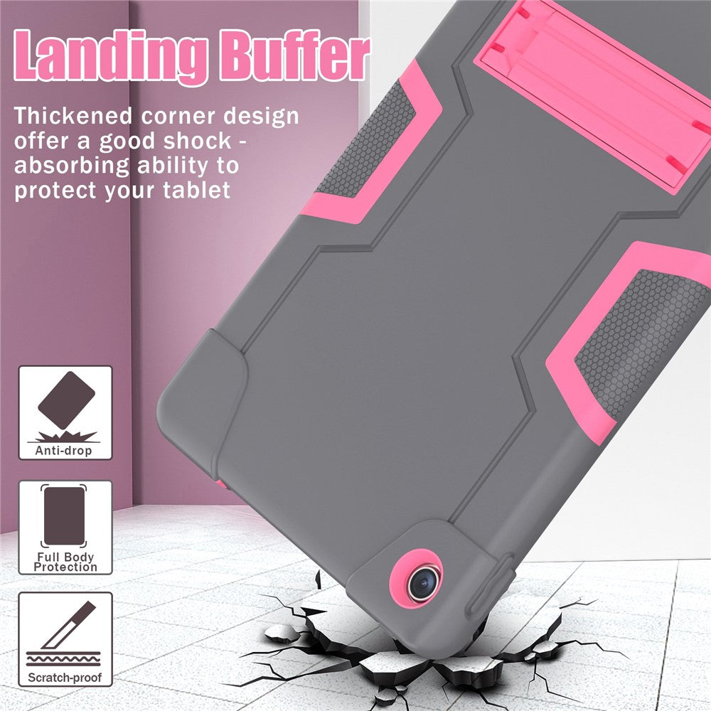 For Lenovo Tab M10 Plus (3rd Gen) / Xiaoxin Pad 2022 10.6 inch 125FU / 128FU Protective Case Robot Pattern Silicone+PC Tablet Anti-Scratch Cover Shockproof Portable Kickstand Case - Grey / Rose