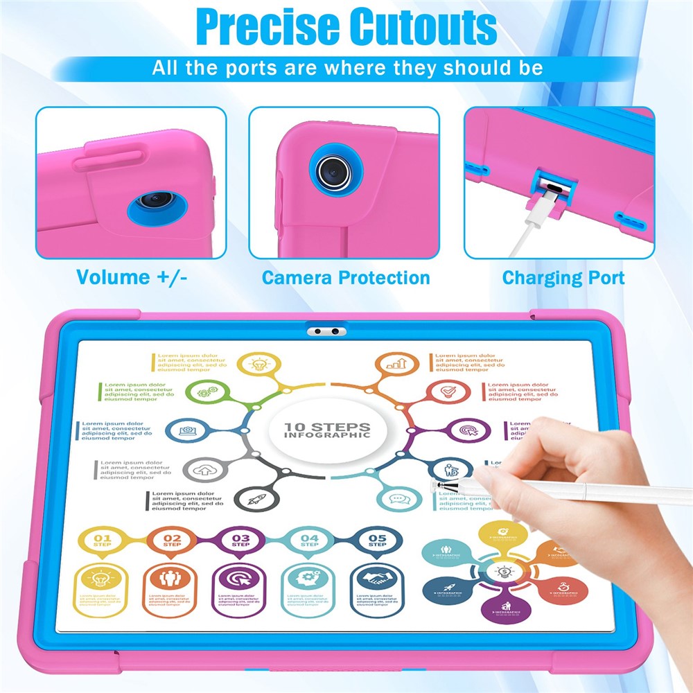 For Lenovo Tab M10 Plus (3rd Gen) / Xiaoxin Pad 2022 10.6 inch 125FU / 128FU Protective Case Robot Pattern Silicone+PC Tablet Anti-Scratch Cover Shockproof Portable Kickstand Case - Rose / Blue