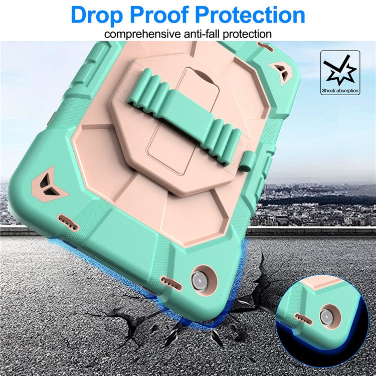 For Samsung Galaxy Tab A9+ Case with Kickstand Wrist Strap PC + Silicone Tablet Cover - Green + Pink