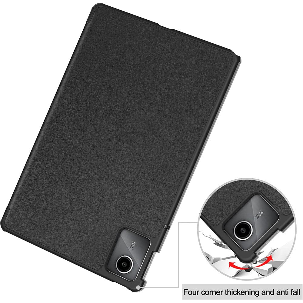 For Lenovo Tab M11 / K11 Case Tri-Fold Stand PU Leather Tablet Cover with 2.5D Tempered Glass Screen Protector - Black