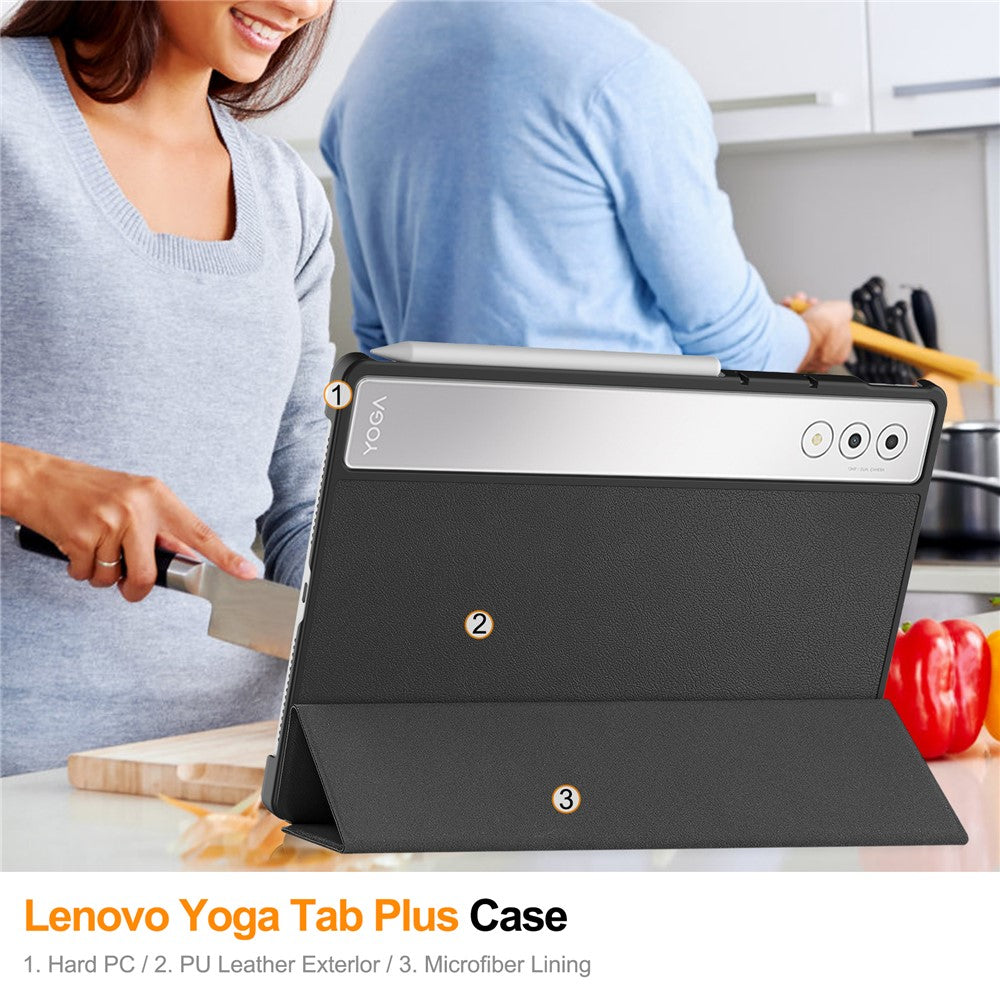 For Lenovo Yoga Tab Plus Case Anti-Drop Leather Stand Tablet Cover - Black