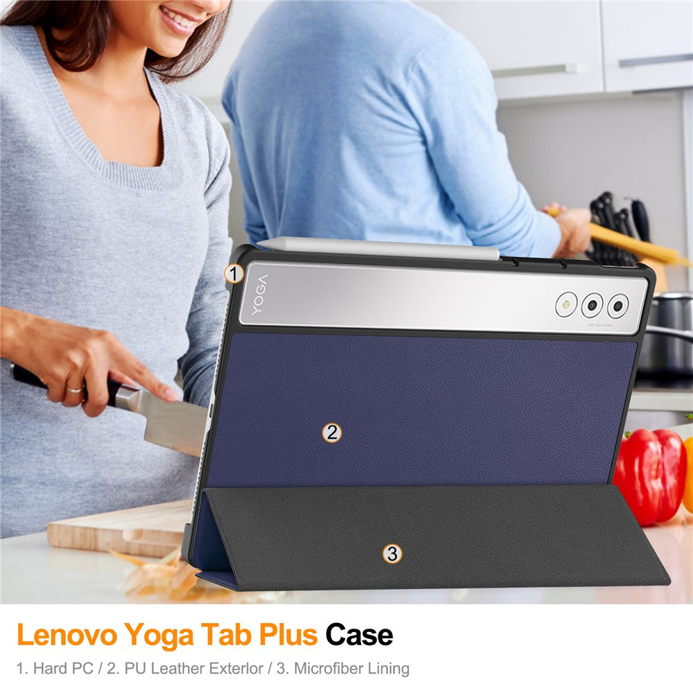 For Lenovo Yoga Tab Plus Case Anti-Drop Leather Stand Tablet Cover - Dark Blue