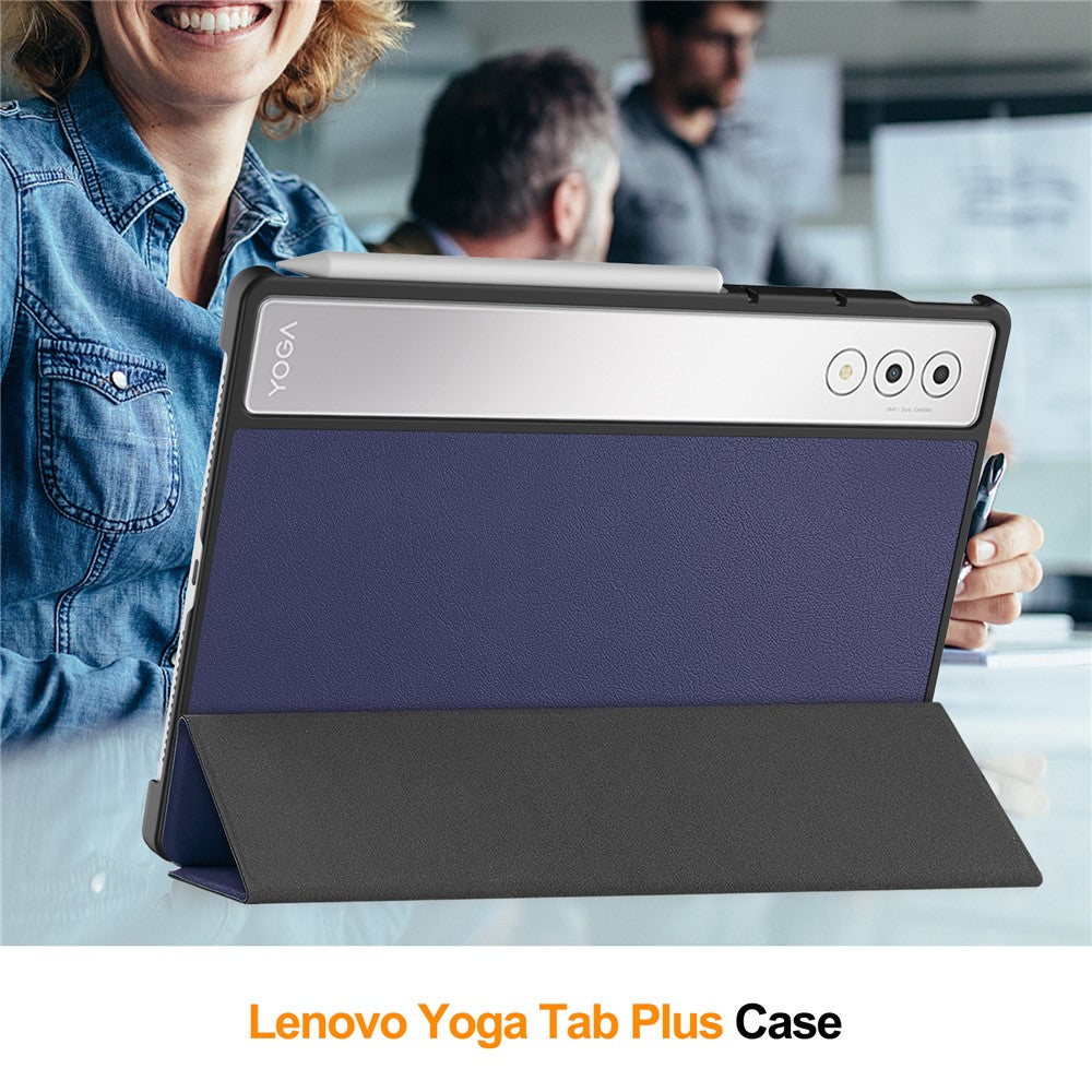 For Lenovo Yoga Tab Plus Case Anti-Drop Leather Stand Tablet Cover - Dark Blue
