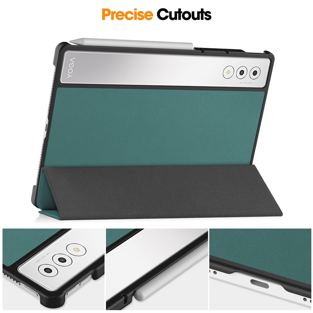 For Lenovo Yoga Tab Plus Case Anti-Drop Leather Stand Tablet Cover - Blackish Green