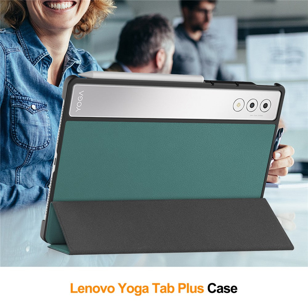 For Lenovo Yoga Tab Plus Case Anti-Drop Leather Stand Tablet Cover - Blackish Green
