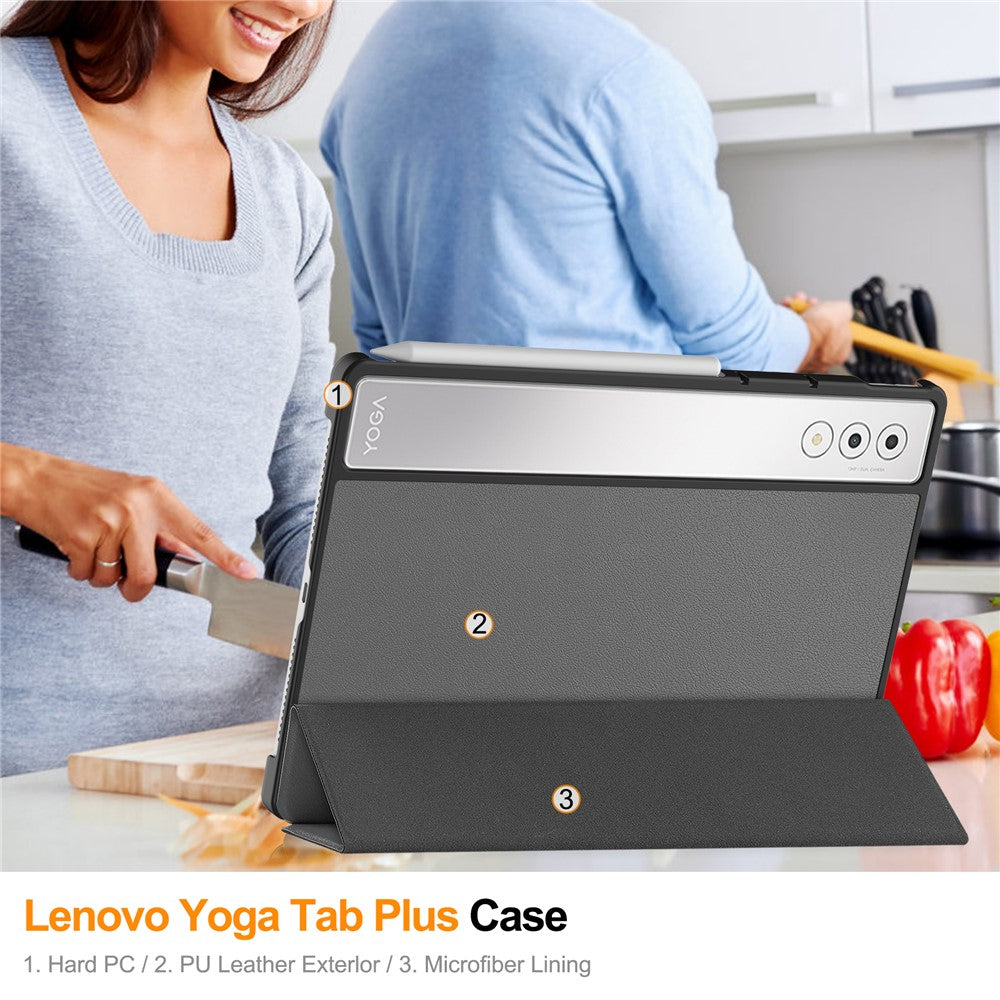 For Lenovo Yoga Tab Plus Case Anti-Drop Leather Stand Tablet Cover - Grey