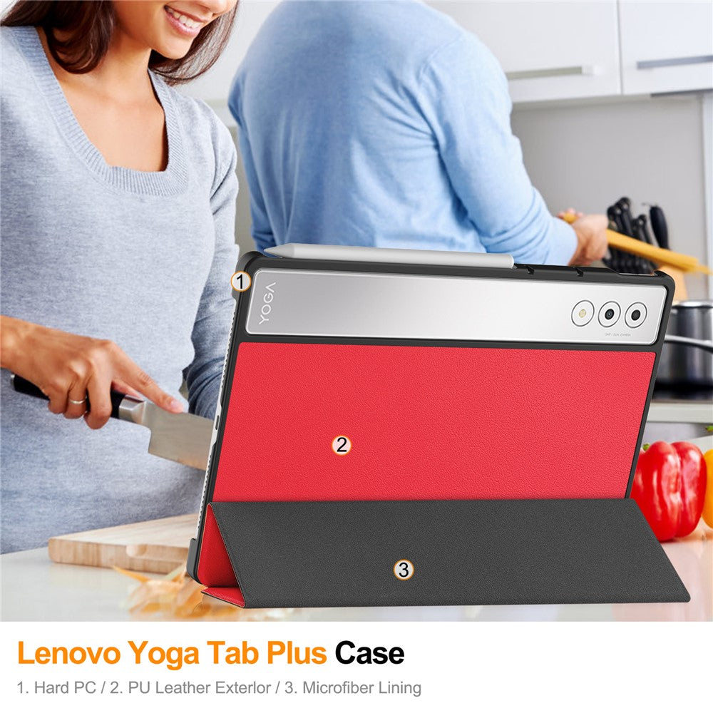 For Lenovo Yoga Tab Plus Case Anti-Drop Leather Stand Tablet Cover - Red