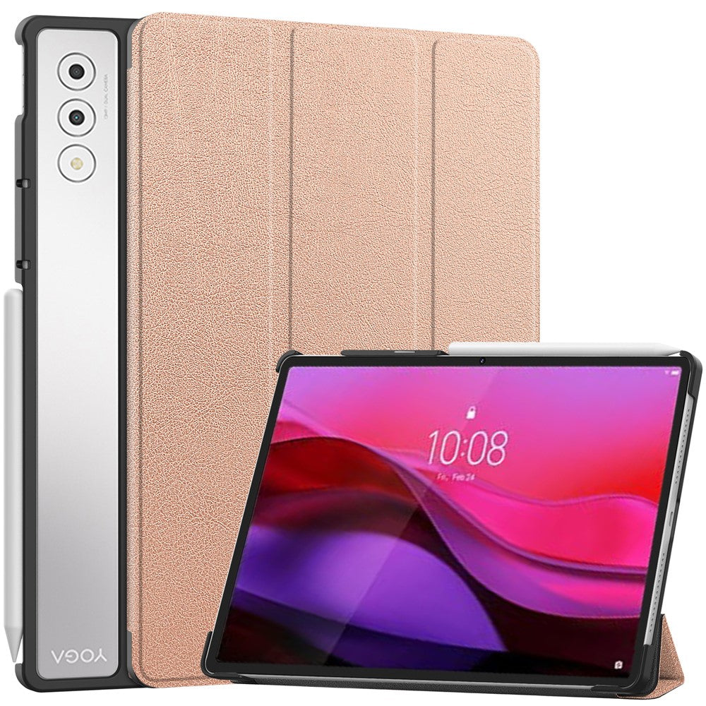 For Lenovo Yoga Tab Plus Case Anti-Drop Leather Stand Tablet Cover - Rose Gold