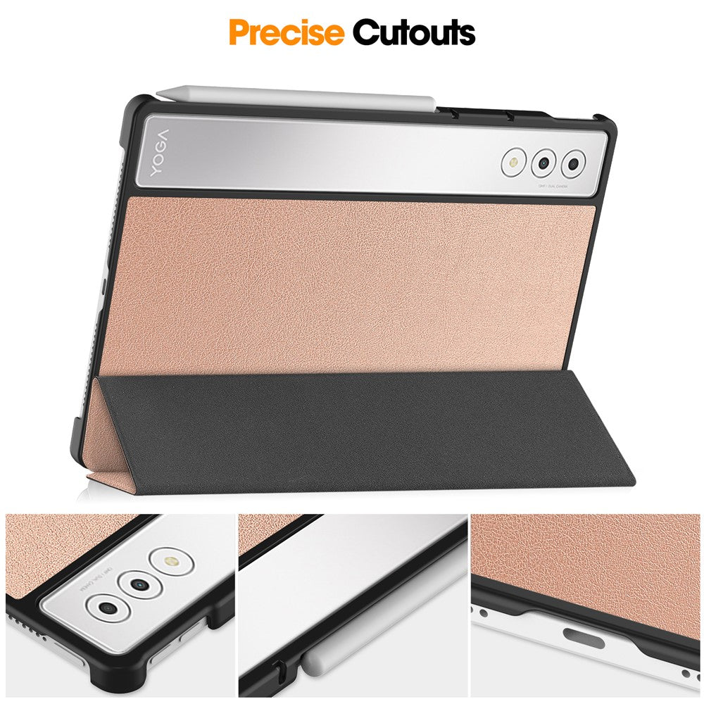 For Lenovo Yoga Tab Plus Case Anti-Drop Leather Stand Tablet Cover - Rose Gold