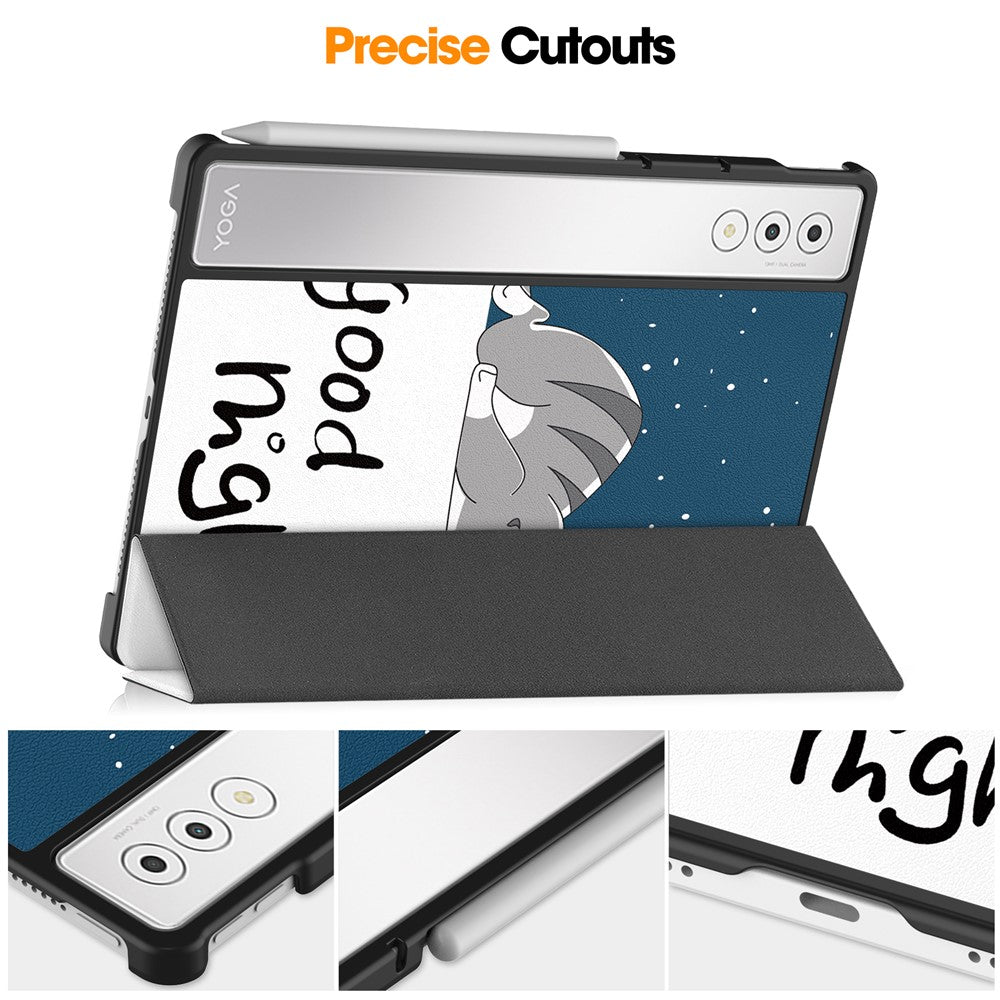 For Lenovo Yoga Tab Plus Case Pattern Print Leather Stand Tablet Cover - Cat