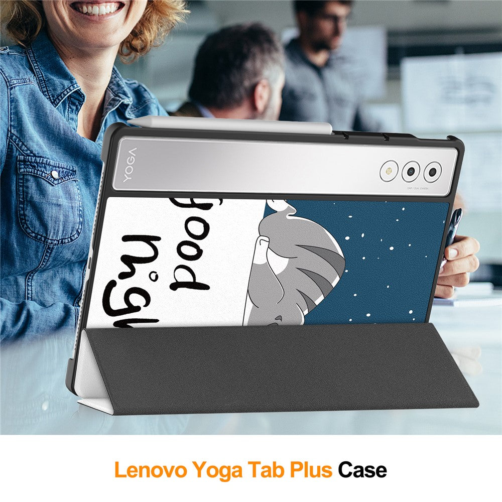 For Lenovo Yoga Tab Plus Case Pattern Print Leather Stand Tablet Cover - Cat
