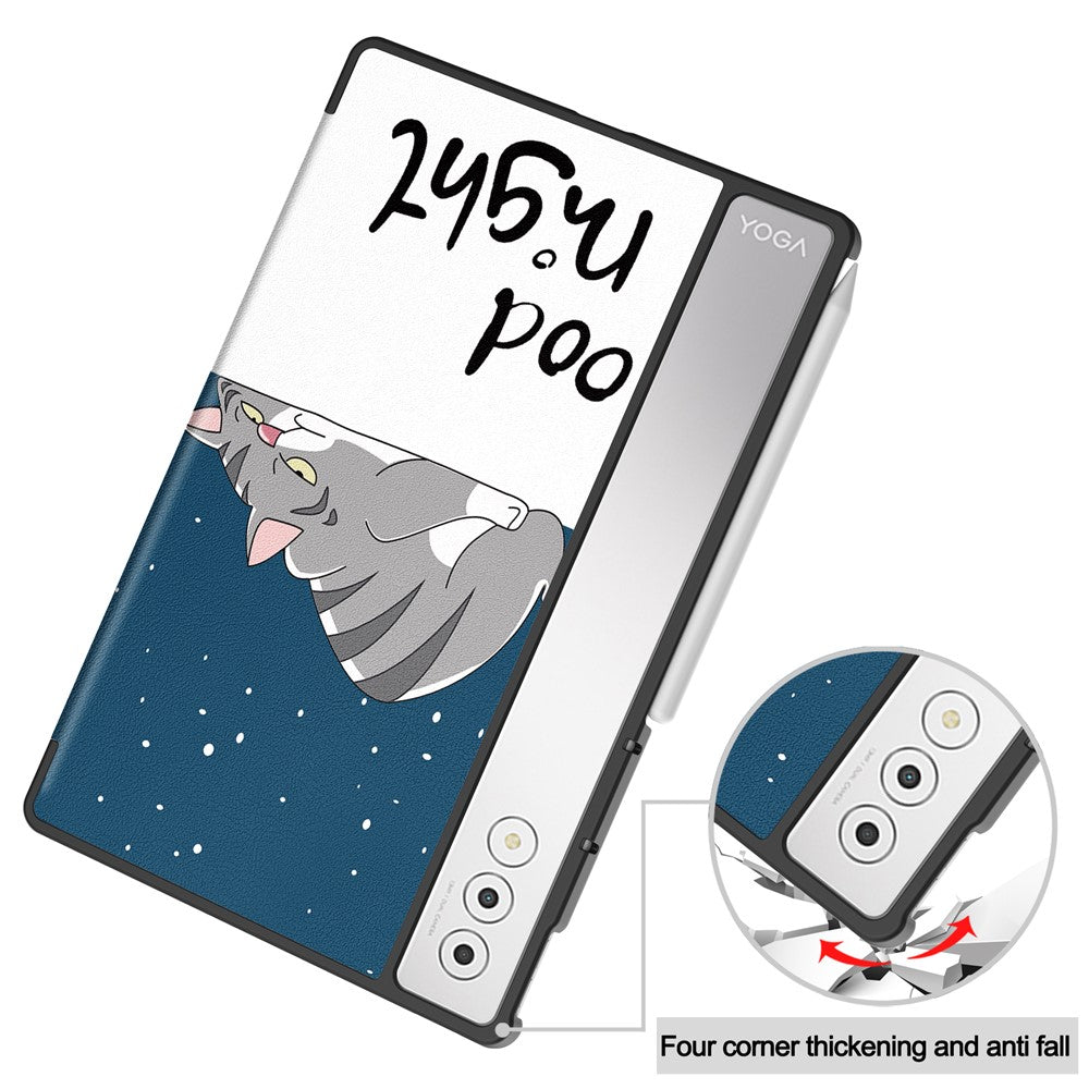 For Lenovo Yoga Tab Plus Case Pattern Print Leather Stand Tablet Cover - Cat