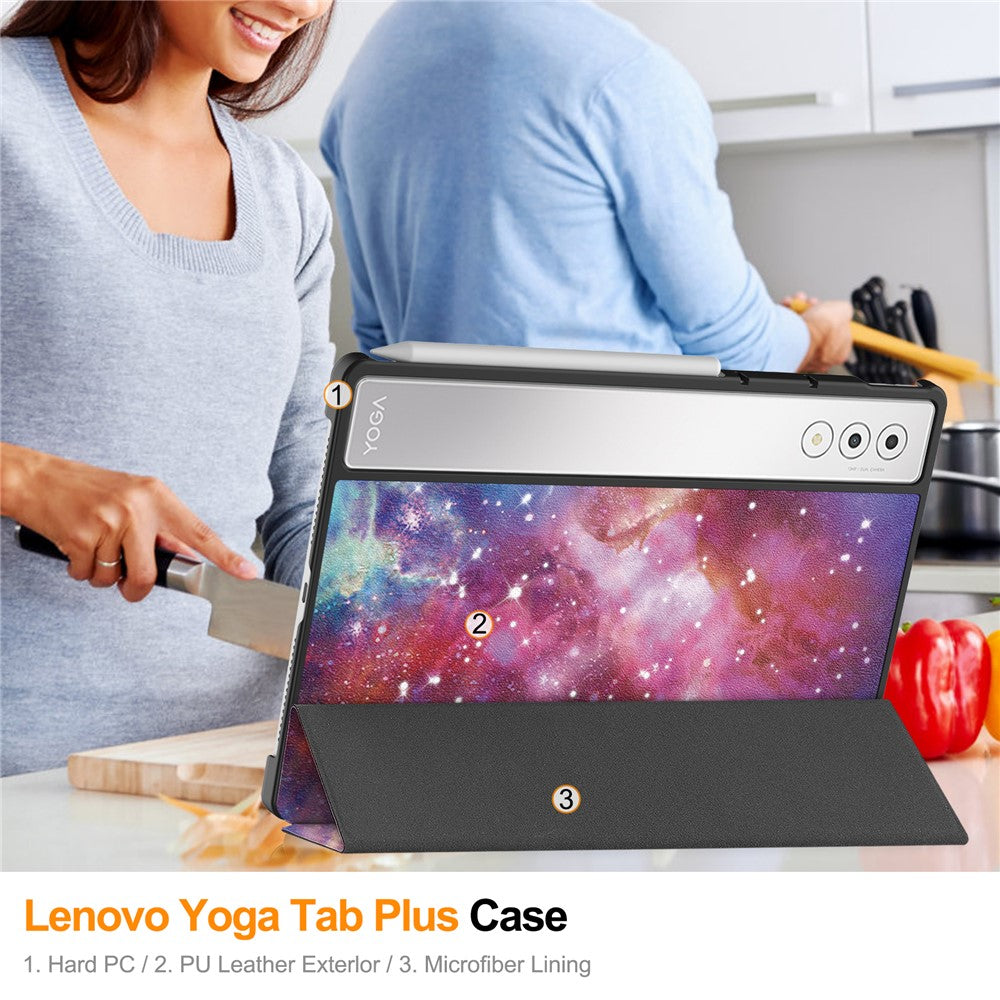 For Lenovo Yoga Tab Plus Case Pattern Print Leather Stand Tablet Cover - Galaxy