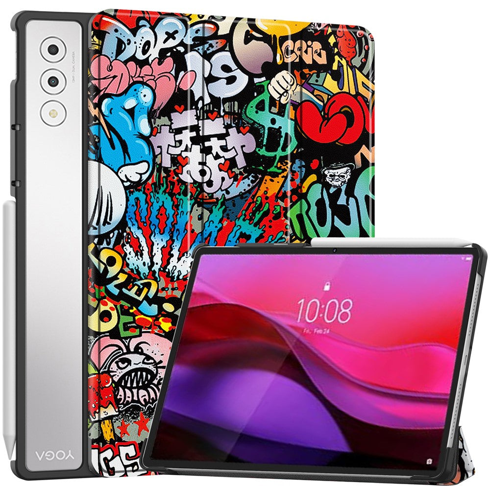 For Lenovo Yoga Tab Plus Case Pattern Print Leather Stand Tablet Cover - Graffiti