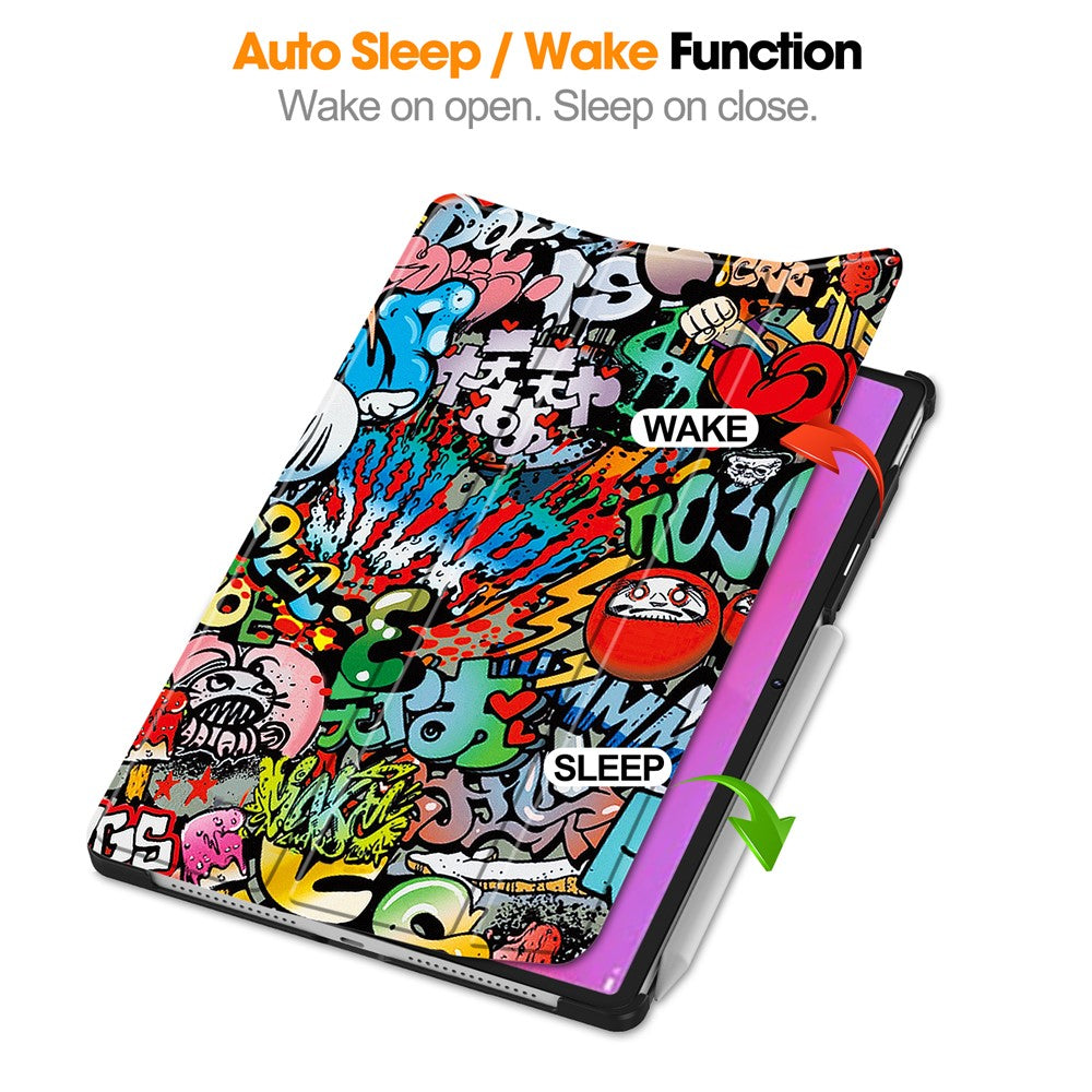 For Lenovo Yoga Tab Plus Case Pattern Print Leather Stand Tablet Cover - Graffiti