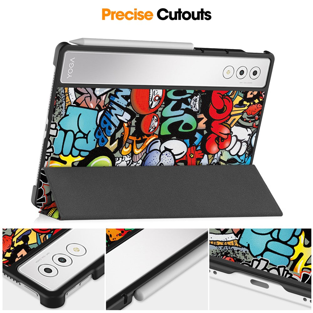For Lenovo Yoga Tab Plus Case Pattern Print Leather Stand Tablet Cover - Graffiti